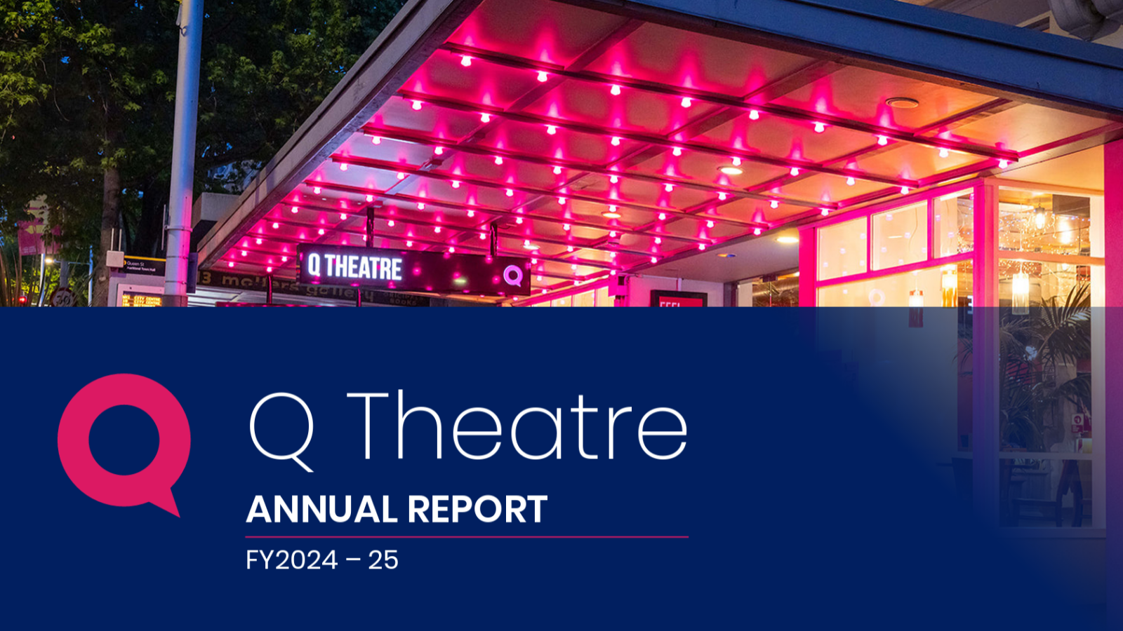 The front cover of the Q Theatre annual report for FY24-25