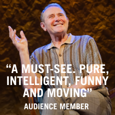 An Image of Steven Lovatt performing - quote reads "A must see. Pure intelligence, moving, funny" - Audience member